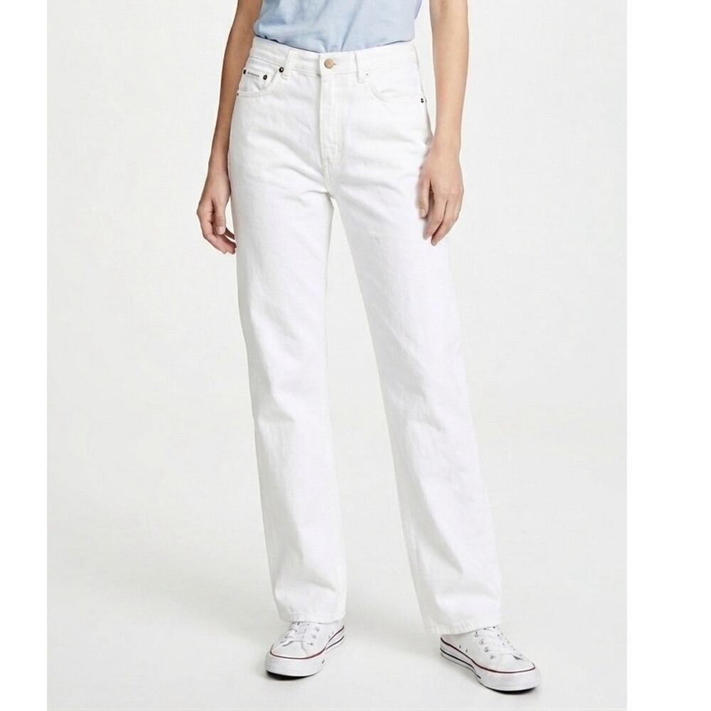 Avec Les Filles White Button Fly Straight Wide Leg Denim Jeans Women's Size 28